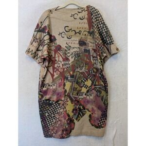 Inoah Women's Size M Abstract Village Art Tunic Dress Button Detail